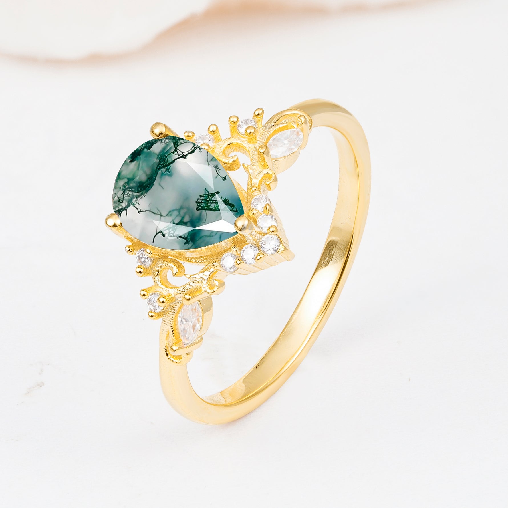 SR17625 Moss Agate Ring - White-Gold