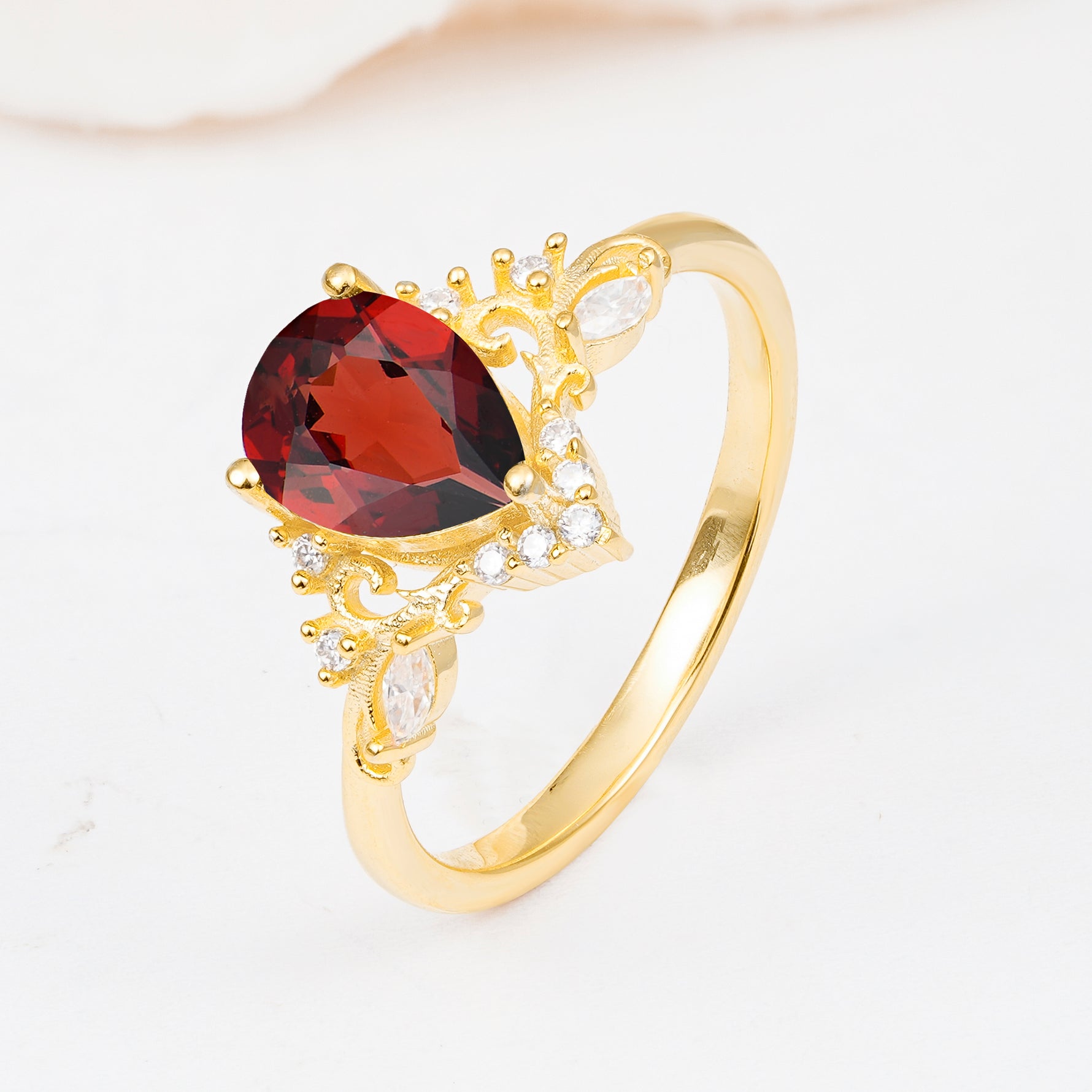 SR17625 Garnet Ring - White-Gold