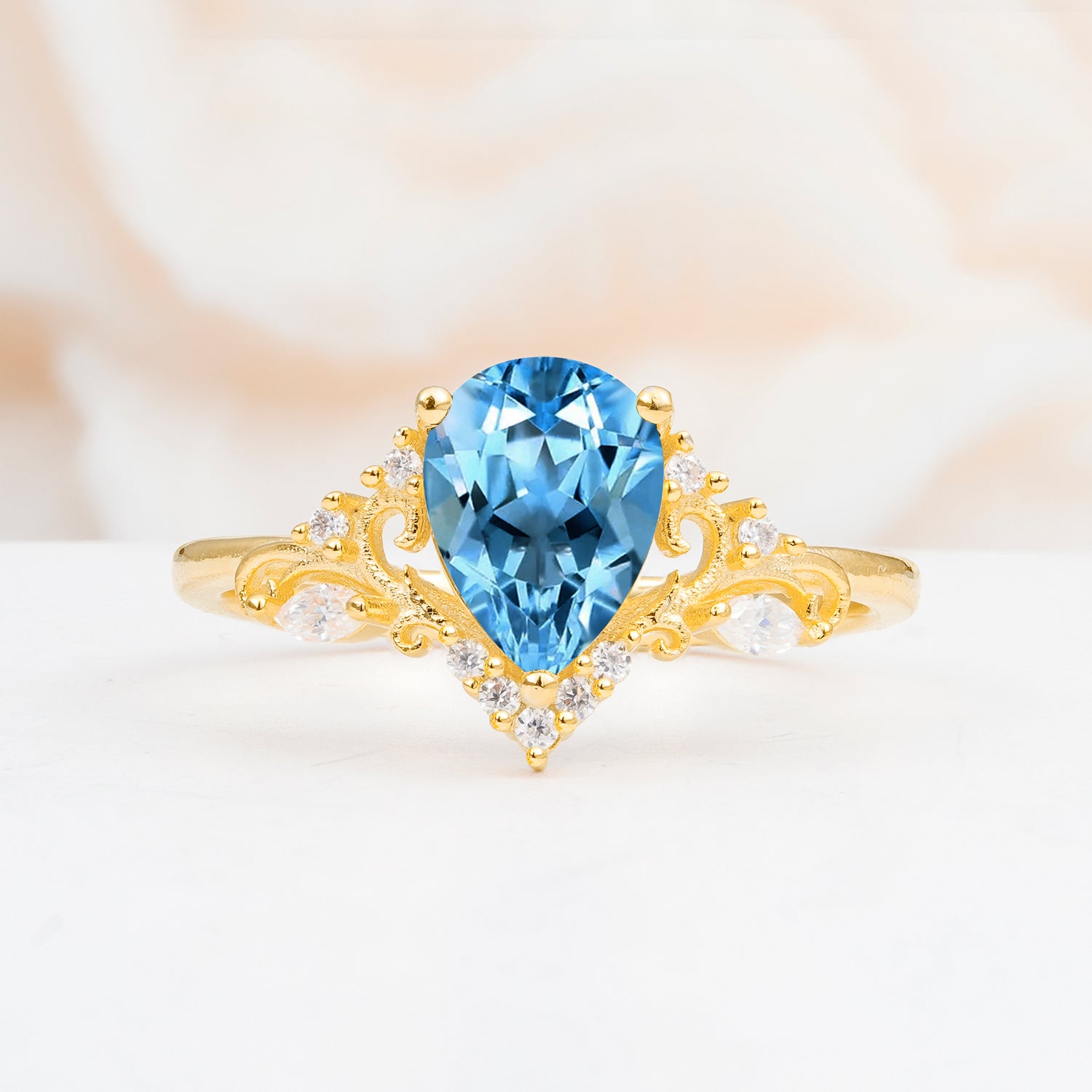 SR17625 Aquamarine Ring - Yellow-Gold