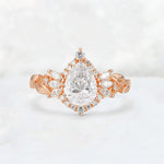 Pear Cut Moissanite Marquise Halo Leaf Vine Engagement Ring - Additional view