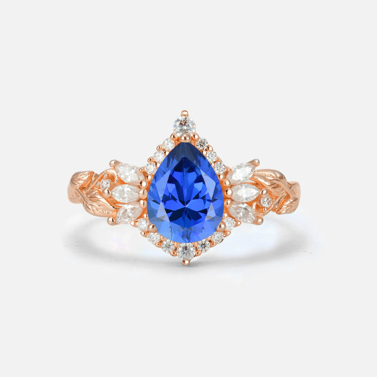 Pear Cut Sapphire Marquise Halo Leaf Vine Engagement Ring - Additional view