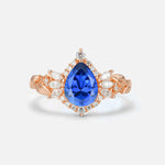 Pear Cut Sapphire Marquise Halo Leaf Vine Engagement Ring - Additional view