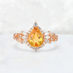 Pear Cut Citrine Marquise Halo Leaf Vine Engagement Ring - Additional view