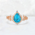 Pear Cut Turquoise Marquise Halo Leaf Vine Engagement Ring - Additional view