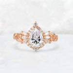 Pear Cut Lab Diamond Marquise Halo Leaf Vine Engagement Ring - Additional view