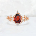 Pear Cut Garnet Marquise Halo Leaf Vine Engagement Ring - Additional view