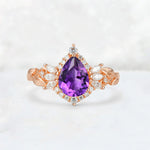 Pear Cut Amethyst Marquise Halo Leaf Vine Engagement Ring - Additional view
