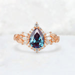Pear Cut Alexandrite Marquise Halo Leaf Vine Engagement Ring - Additional view