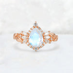 Pear Cut Moonstone Marquise Halo Leaf Vine Engagement Ring - Additional view