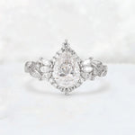 Pear Cut Moissanite Marquise Halo Leaf Vine Engagement Ring - Additional view