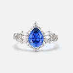 Pear Cut Sapphire Marquise Halo Leaf Vine Engagement Ring - Additional view
