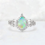 Pear Cut Fire Opal Marquise Halo Leaf Vine Engagement Ring - Additional view
