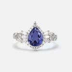 Pear Cut Tanzanite Marquise Halo Leaf Vine Engagement Ring - Additional view