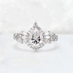 Pear Cut Lab Diamond Marquise Halo Leaf Vine Engagement Ring - Additional view