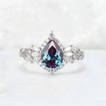 Pear Cut Alexandrite Marquise Halo Leaf Vine Engagement Ring - Additional view
