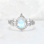 Pear Cut Moonstone Marquise Halo Leaf Vine Engagement Ring - Additional view