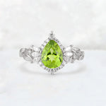 Pear Cut Peridot Marquise Halo Leaf Vine Engagement Ring - Additional view