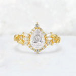 Pear Cut Moissanite Marquise Halo Leaf Vine Engagement Ring - Additional view