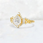 Pear Cut Moissanite Marquise Halo Leaf Vine Engagement Ring - Additional view