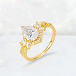 Pear Cut Moissanite Marquise Halo Leaf Vine Engagement Ring - Additional view