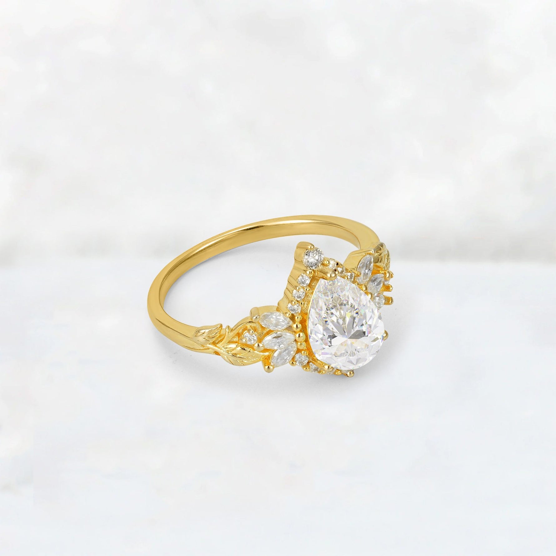 Pear Cut Moissanite Marquise Halo Leaf Vine Engagement Ring - Additional view