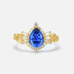 Pear Cut Sapphire Marquise Halo Leaf Vine Engagement Ring - Additional view