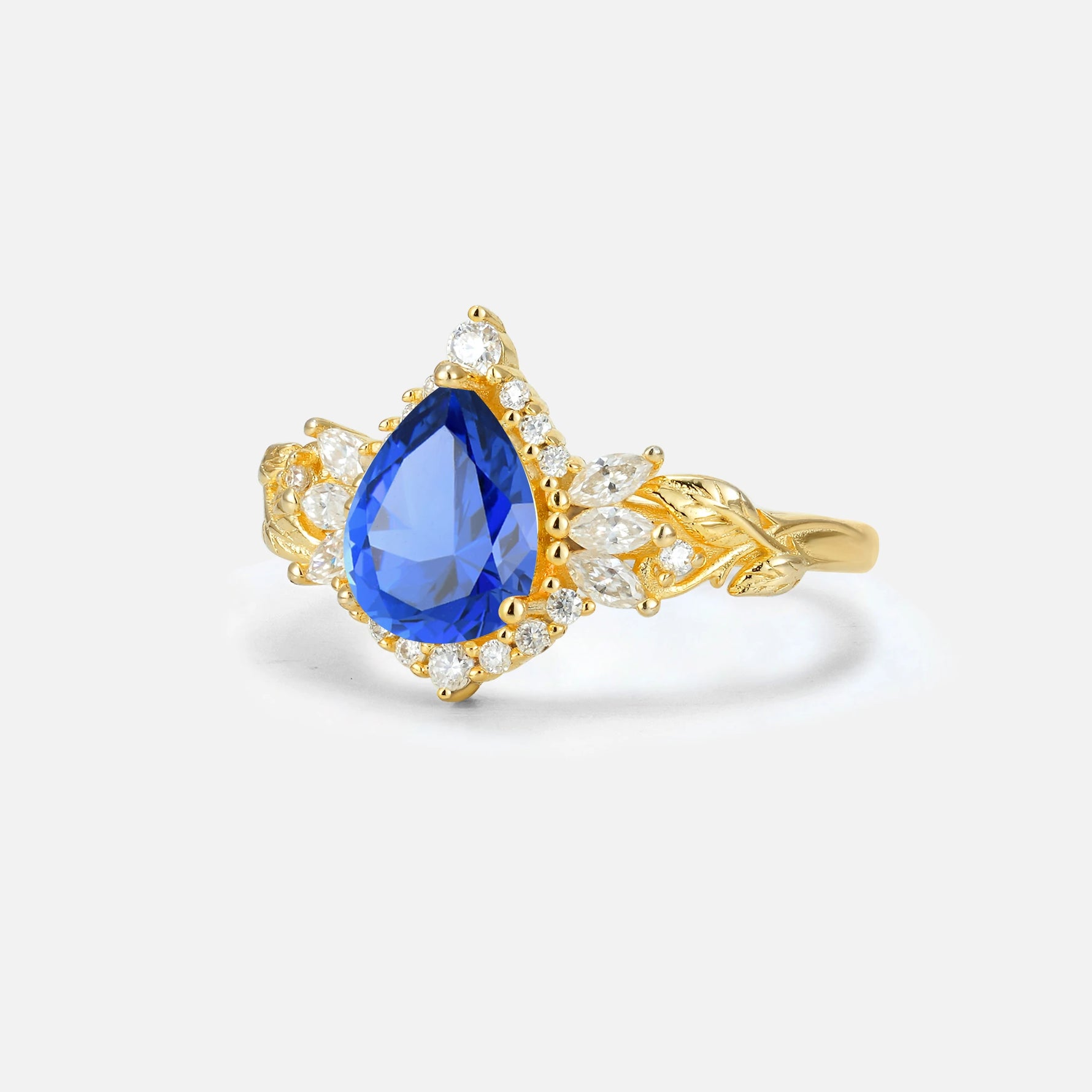 Pear Cut Sapphire Marquise Halo Leaf Vine Engagement Ring - Additional view