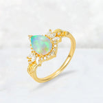Pear Cut Fire Opal Marquise Halo Leaf Vine Engagement Ring - Additional view