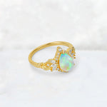 Pear Cut Fire Opal Marquise Halo Leaf Vine Engagement Ring - Additional view