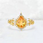Pear Cut Citrine Marquise Halo Leaf Vine Engagement Ring - Additional view