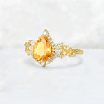 Pear Cut Citrine Marquise Halo Leaf Vine Engagement Ring - Additional view