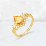 Pear Cut Citrine Marquise Halo Leaf Vine Engagement Ring - Additional view