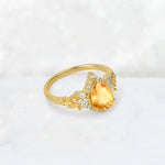 Pear Cut Citrine Marquise Halo Leaf Vine Engagement Ring - Additional view