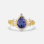 Pear Cut Tanzanite Marquise Halo Leaf Vine Engagement Ring - Additional view