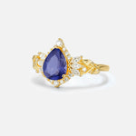 Pear Cut Tanzanite Marquise Halo Leaf Vine Engagement Ring - Additional view