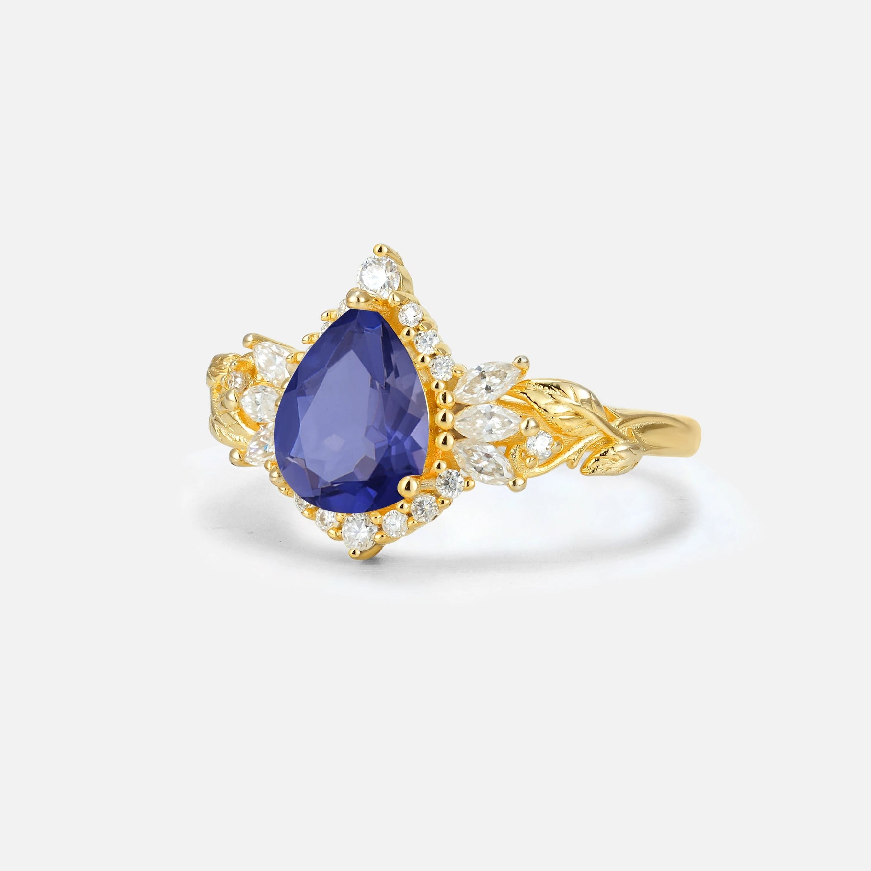 Pear Cut Tanzanite Marquise Halo Leaf Vine Engagement Ring - Additional view