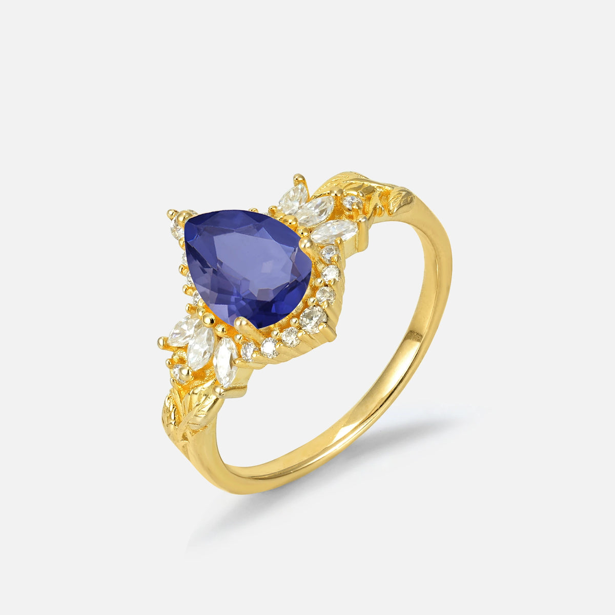 Pear Cut Tanzanite Marquise Halo Leaf Vine Engagement Ring - Additional view