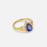 Pear Cut Tanzanite Marquise Halo Leaf Vine Engagement Ring - Additional view
