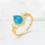 Pear Cut Turquoise Marquise Halo Leaf Vine Engagement Ring - Additional view