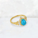 Pear Cut Turquoise Marquise Halo Leaf Vine Engagement Ring - Additional view