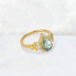 Pear Cut Moss Agate Marquise Halo Leaf Vine Engagement Ring - Additional view
