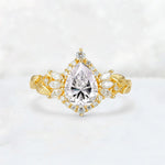 Pear Cut Lab Diamond Marquise Halo Leaf Vine Engagement Ring - Additional view