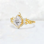 Pear Cut Lab Diamond Marquise Halo Leaf Vine Engagement Ring - Additional view