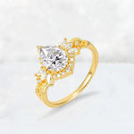 Pear Cut Lab Diamond Marquise Halo Leaf Vine Engagement Ring - Additional view