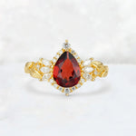 Pear Cut Garnet Marquise Halo Leaf Vine Engagement Ring - Additional view