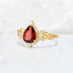 Pear Cut Garnet Marquise Halo Leaf Vine Engagement Ring - Additional view