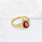 Pear Cut Garnet Marquise Halo Leaf Vine Engagement Ring - Additional view