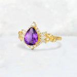 Pear Cut Amethyst Marquise Halo Leaf Vine Engagement Ring - Additional view
