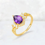 Pear Cut Amethyst Marquise Halo Leaf Vine Engagement Ring - Additional view