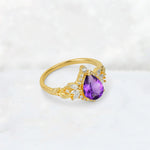 Pear Cut Amethyst Marquise Halo Leaf Vine Engagement Ring - Additional view